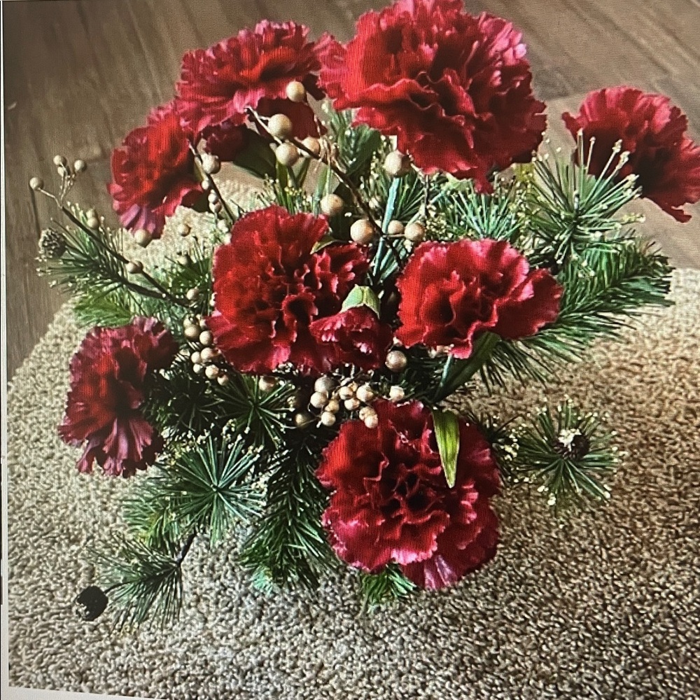 Burgundy, carnation, flower arrangement centerpiece